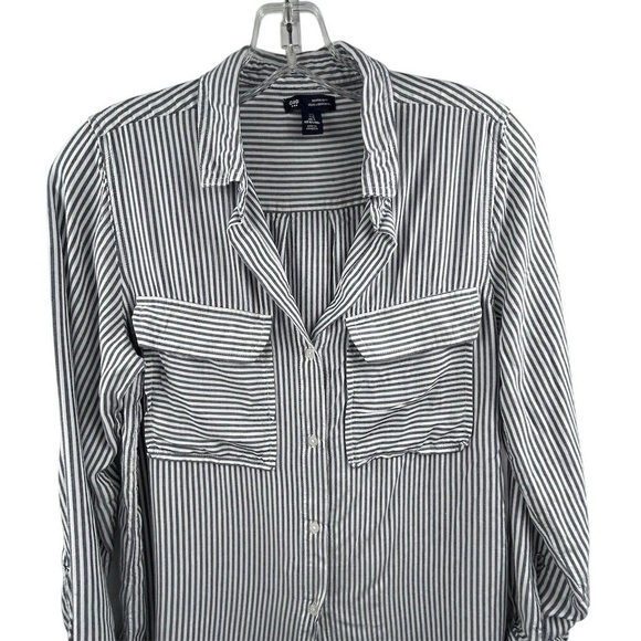 Gap Women's Striped Boyfriend Fit Button-Up Shirt Size S blue/white striped - Picture 2 of 8